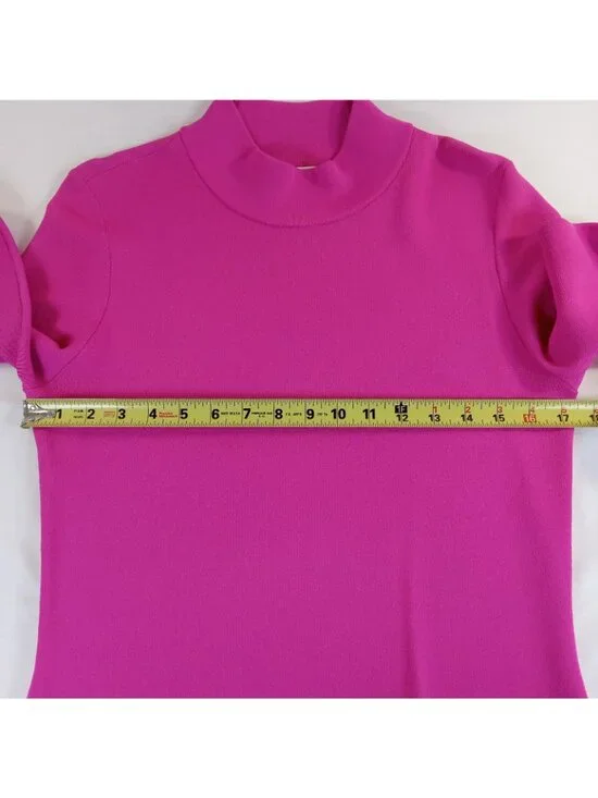 Michael Kors Women's Magenta Mock Neck Knit Sheath Dress Hot Pink LARGE Stretch - Picture 7 of 16